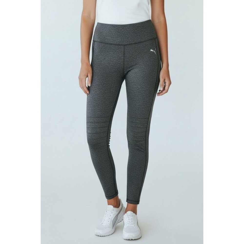 Puma Womens Heather Gray Athletic Leggings L/G Size With High Waist & Mesh Panel